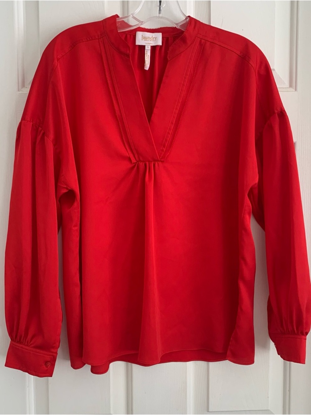 Laundry By Shelli Segal Bright Red V-Neck Long Sleeve Blouse